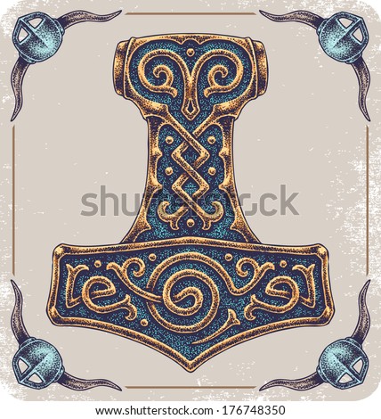 Handdrawn Thors Hammer Mjolnir Stock Vector (Royalty Free) 176748350