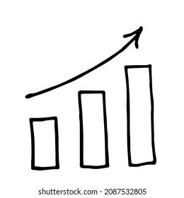 Hand-drawn three columns of different heights and an upward arrow above them, one element, isolate on a white background
