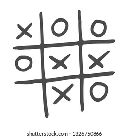 Hand-drawn tic tac toe game. Vector illustration isolated on white background.