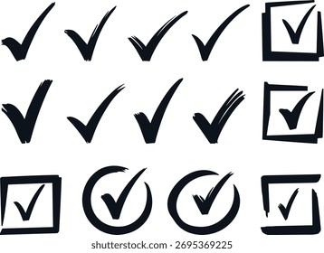 Vector de garrapatas dibujado a mano. Vector de iconos de marca de verificación con estilo