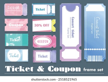 Hand-drawn ticket and coupon frame set