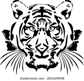 Handdrawn tiger head. Chinese symbol of the New Year. Happy New Year 2022. Creative card design with tiger vector illustration.