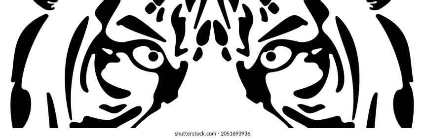 Handdrawn tiger head. Tiger eyes. Chinese symbol of the New Year. Happy New Year 2022. Creative card design with tiger vector illustration.