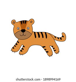 Hand-drawn tiger isolated on white background. Vector illustration
