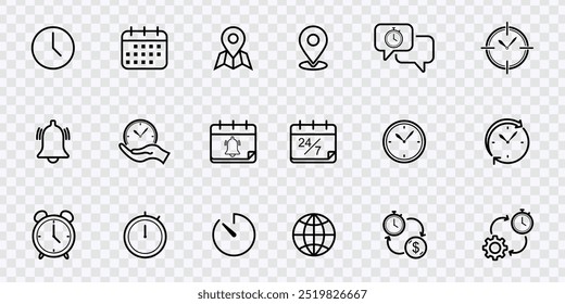 "Hand-drawn time and calendar doodle icons for business management and deadlines."