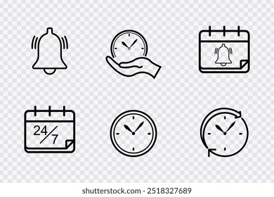"Iconos de gestión del tiempo dibujados a mano con relojes, calendarios y cronómetros para los plazos del proyecto".