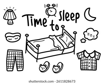 Hand-Drawn Of Time To Sleep Doodle Set Icons Vector