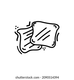 Hand-drawn toast. Morning Breakfast. Vector in cartoon style. Hot toasted toast. Icon with logo. Bakery products.