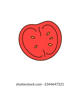 Hand-drawn tomato on a transparent background. Isolated vector illustration of juicy fruit