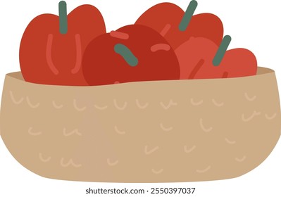 Tomates Dibujados A Mano En La Ilustración vectorial De La Cesta