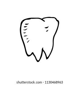 Handdrawn tooth doodle icon. Hand drawn black sketch. Sign cartoon symbol. Decoration element. White background. Isolated. Flat design. Vector illustration.