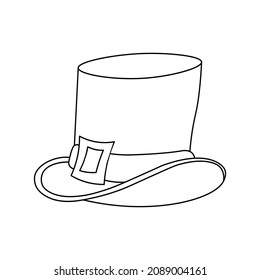 Hand-drawn top hat. Happy St. Patricks Day. Cylinder drawing for design, card, decor, poster, sticker. Leprechaun headdress. Coloring book. Vector illustration in doodle style isolated on background.