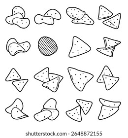 Hand-Drawn Tortilla Chip Illustrations in Clean Line Art Style for Mexican Cuisine Graphics and Menu Design
