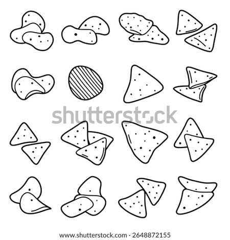 Hand-Drawn Tortilla Chip Illustrations in Clean Line Art Style for Mexican Cuisine Graphics and Menu Design