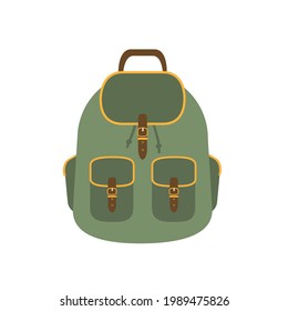 Hand-drawn tourist backpack. Military backpack in flat style. Modern vector backpack icon. Can be used for web, mobile, printsstickers, icons. Vector illustration isolated on white background. 
