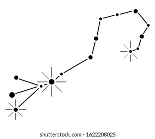 Hand-drawn traced Scorpius constellation in black color on a white background. Zodiac chart. Vector.