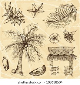 Hand-drawn travel beach set