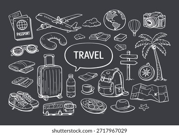 Desenhado à mão Travel Essentials Coleção Ilustração de Vetor