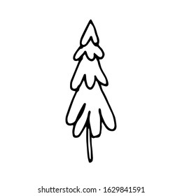 Hand-drawn tree in black ink in doodle style, sketch technique. Christmas tree icon vector trace illustration isolated on white