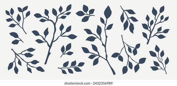 Hand-drawn tree branches and leaves silhouettes