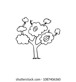 Handdrawn tree doodle icon. Hand drawn black sketch. Sign symbol. Decoration element. White background. Isolated. Flat design. Vector cartoon illustration.