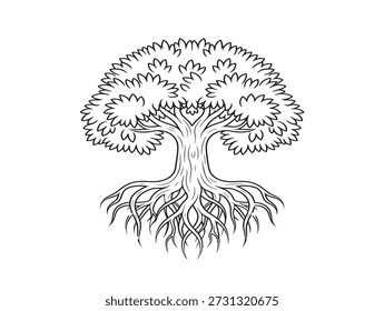 Hand-drawn tree with extensive roots
