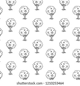 Handdrawn tree seamless pattern doodle icon. Hand drawn black sketch. Sign symbol. Decoration element. White background. Isolated. Flat design. Vector illustration.