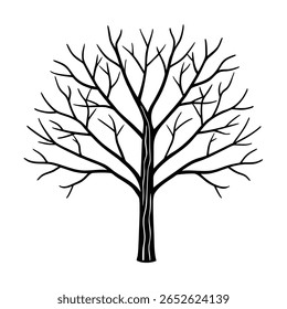 Silueta de árbol dibujado a mano con tronco de ramas en naturaleza gráfica aislada