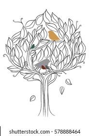 The hand-drawn tree in spring illustration (vector)