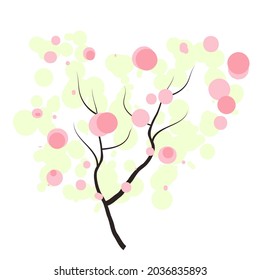 handdrawn tree with tender bubble crown spring forest doodles vector season winter, spring, summer. flat style