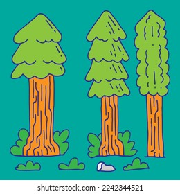 hand-drawn trees in cartoon style for backdrop