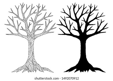 Hand-drawn trees isolated on white.