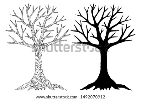 Hand-drawn trees isolated on white.