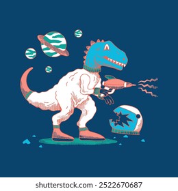 T-Rex desenhado à mão na ilustração do vetor do espaço exterior por Sansroom