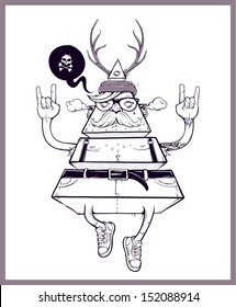 Hand-drawn triangle hipster bizarre character. Outline monochrome abstract hipster dude. Vector illustration.