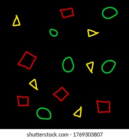 Hand-drawn triangles, circles and squares 5x5 on a black background