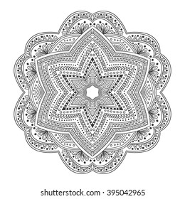 Hand-drawn tribal ornamental mandala. Aztec geometric creative illustration.