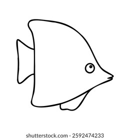 Hand-drawn tropical angelfish illustration in black and white. Minimalist marine-themed doodle, perfect for ocean designs, aquarium concepts, and nautical artwork