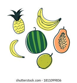 hand-drawn tropical fruit vector illustration. creative design for wallpaper, textile, fabric, stationary. 