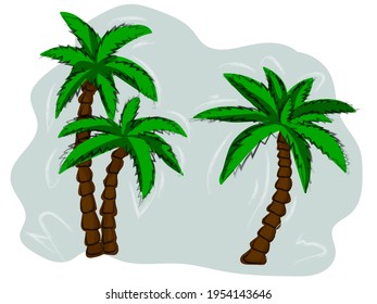 Hand-drawn  Tropical Palm trees.  Vector tropical trees illustration. 