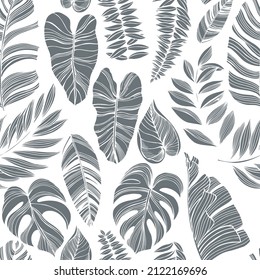 Hand-drawn tropical plants.Vector seamless pattern