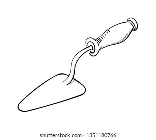 Handdrawn trowel doodle icon. Hand drawn black sketch. Sign cartoon symbol. Decoration element. White background. Isolated. Flat design. Vector illustration.