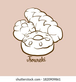 Hand-drawn Tsoureki bread illustration. Leavened, usually known in Greece. Vector drawing series.