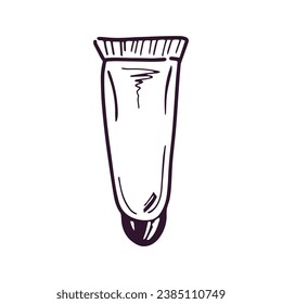 Hand-drawn tube of cream, beauty cosmetic element, self care. Illustration for beauty salon, cosmetic store, makeup design. Doodle sketch style.  