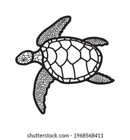 A hand-drawn turtle. Vector icon, doodle illustration. Drawing in a flat style. Coloring book on the sea theme.