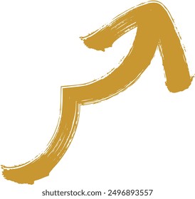 Hand-drawn twisted gold arrow mark, Japanese or Asian brush calligraphy, vector illustration isolated on a transparent background.