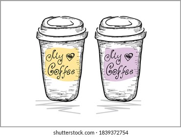 hand-drawn two cups of coffee