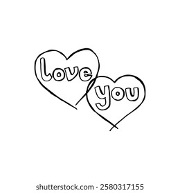 Hand-drawn of two overlapping hearts with the words "Love You" written inside.