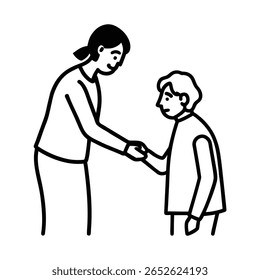 Handdrawn two people shaking hands in agreement or greeting line person
