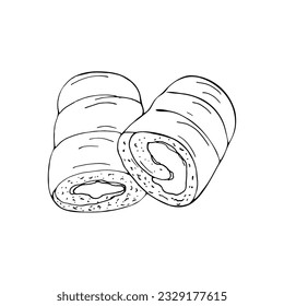 Hand-drawn two rolled buns vector illustration isolated on white background